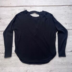 Athleta Black Ribbed Long Sleeve Cutout Back Pullover Sweatshirt Top Women's L